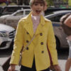 Lily Collins Yellow Coat