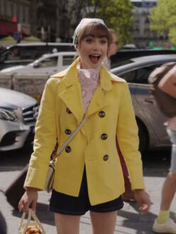 Lily Collins Yellow Coat