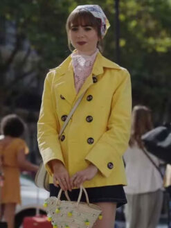 Lily Collins Yellow Cotton Coat