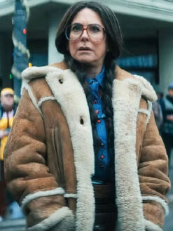 Megan Mullally Shearling Brown Coat