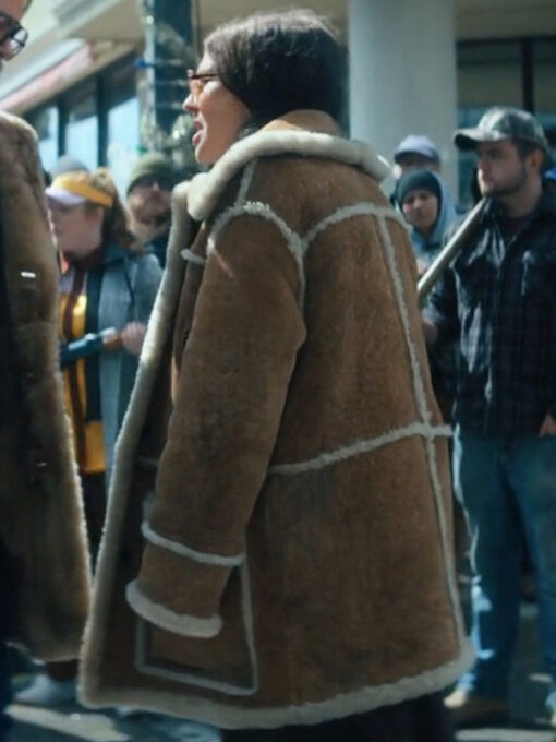 Megan Mullally Shearling Brown Leather Coat