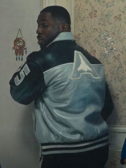 Mo Black and Silver Leather Bomber Jacket