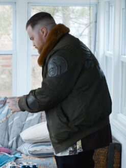 Paul Walter Hauser Shearling Green Bomber Jacket