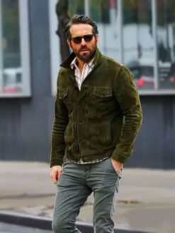 Ryan Reynolds Green Suede Leather Jacket