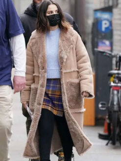 Selena Gomez Brown Suede Leather Coat