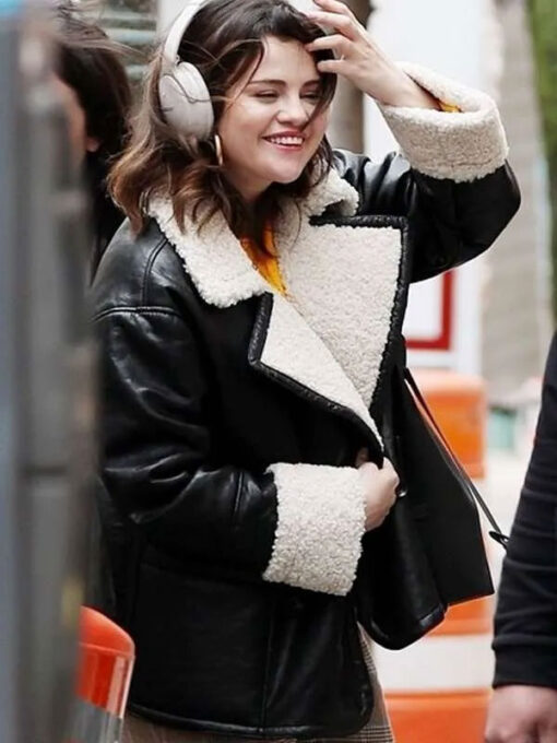 Selena Gomez Shearling Black Jacket