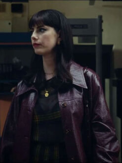 Susie Glass Maroon Leather Trench Coat