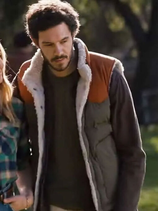 Adam Brody Shearling Orange and Green Puffer Vest