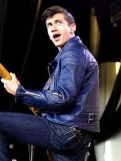 Alex Turner Blue Leather Biker Jacket