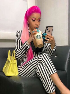 Cardi B Black and White Striped Blazer