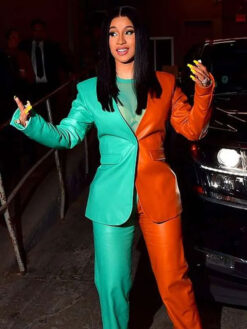 Cardi B Green and Suit