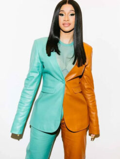 Cardi B Leather Suit