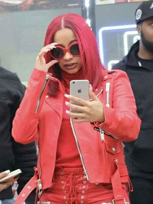 Cardi B Red Biker Jacket