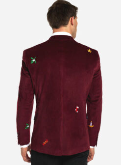 Christmas Slif Fit Casual Red Velvet Blazer