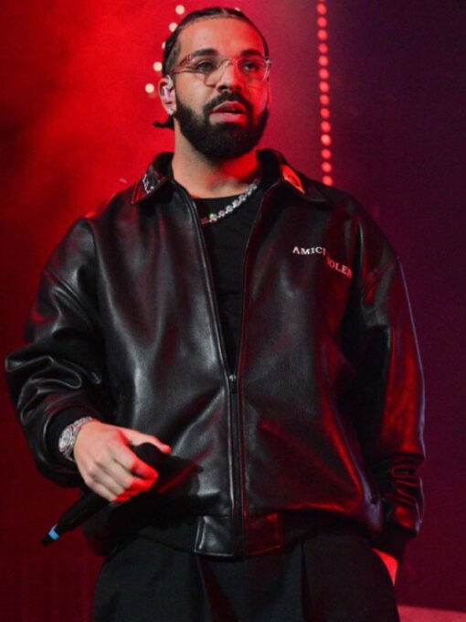 Drake Black Leather Bomber Jacket