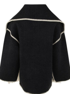 Embroidered Scarf Black Wool Jacket