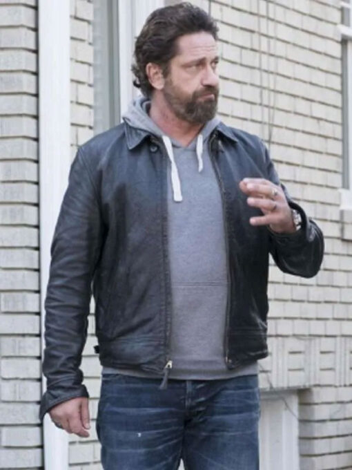 Gerard Butler Black Leather Jacket