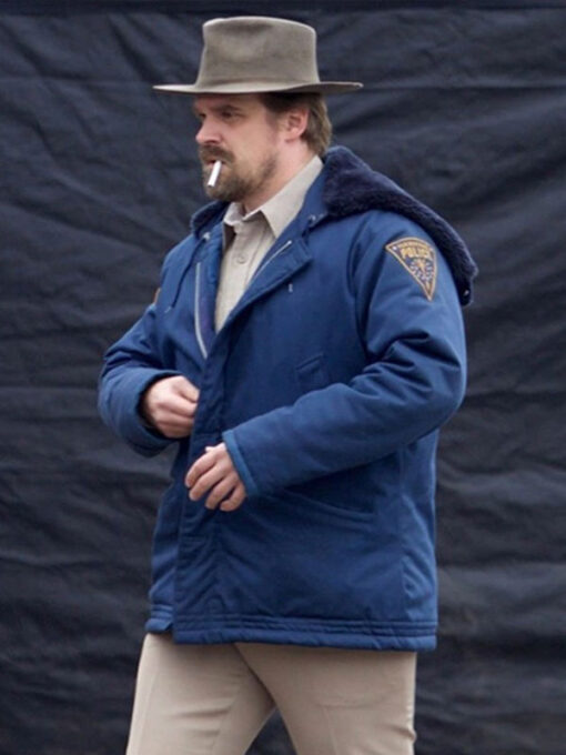 Jim Hopper Shearling Blue Hooded Jacket