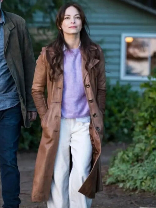 Kristin Kreuk Brown Leather Trench Coat