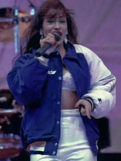 Selena Blue and White Bomber Jacket