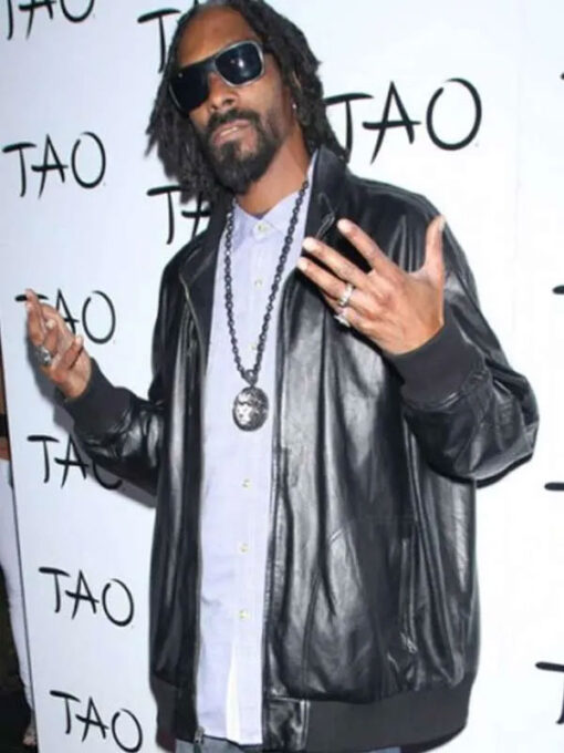 Snoop Dogg Black Leather Bomber Jacket