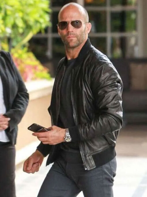 Jason Statham Black Leather Bomber Jacket