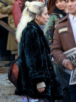 Joker Lady Gaga Shearling Black Velvet Coat