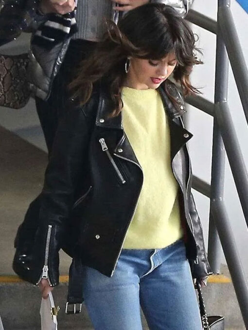 Selena Gomez Black Leather Biker Jacket