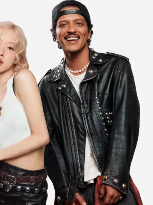 Bruno Mars Studded Black Leather Biker Jacket