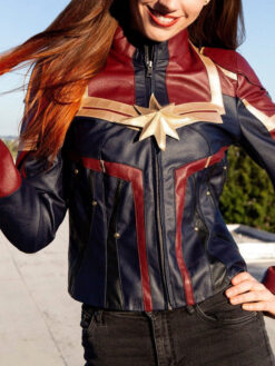 Carol Danvers Costume Blue and Red Leather Jacket