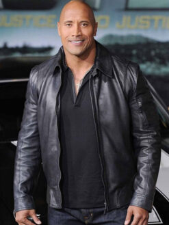 Dwayne Johnson Black Leather Jacket