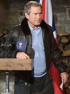 George Bush Shearling Brown Leather Bomber Jacket