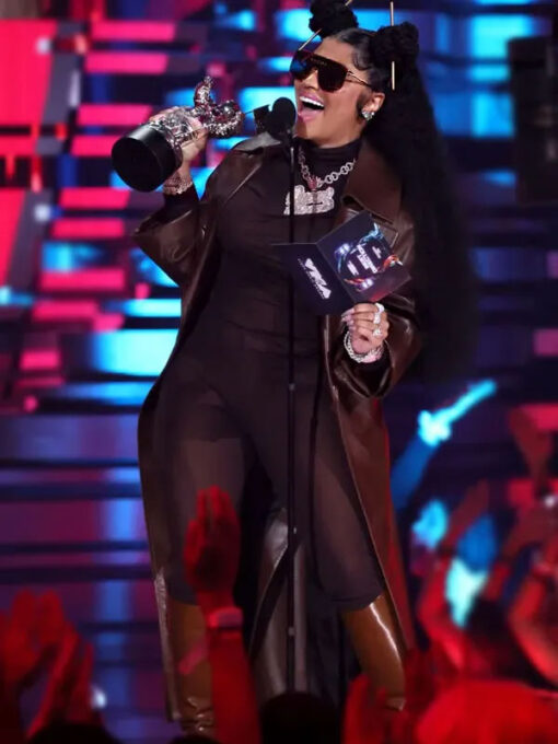 Nicki Minaj Brown Leather Coat