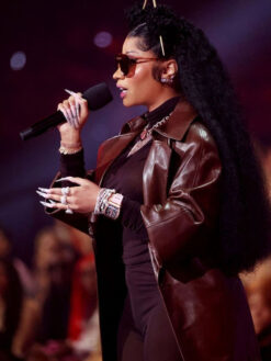 Nicki Minaj Brown Leather Trench Coat