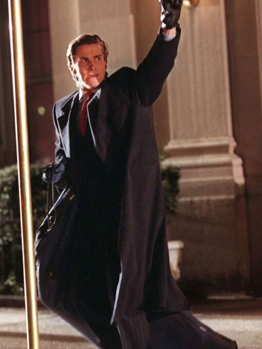 Patrick Bateman Black Wool Trench Coat