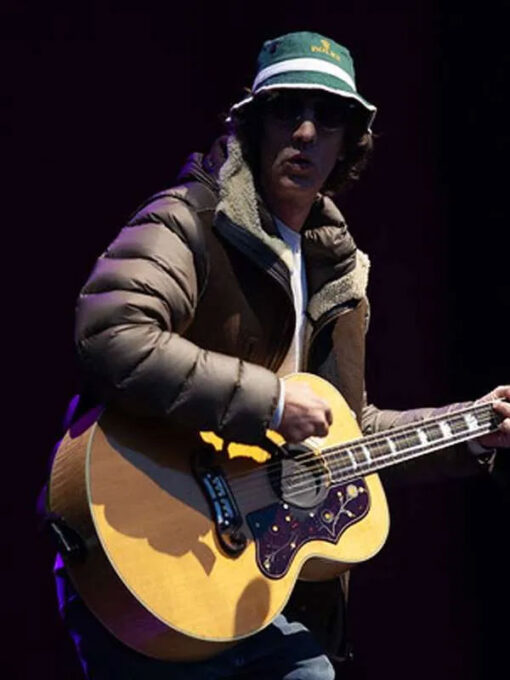 Richard Ashcroft Shearling Brown Puffer Hooded Jacket