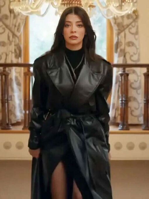 Selin Sekerci Black Leather Trench Coat