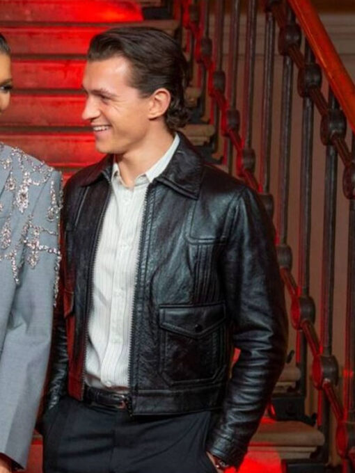 Tom Holland Black Leather Jacket