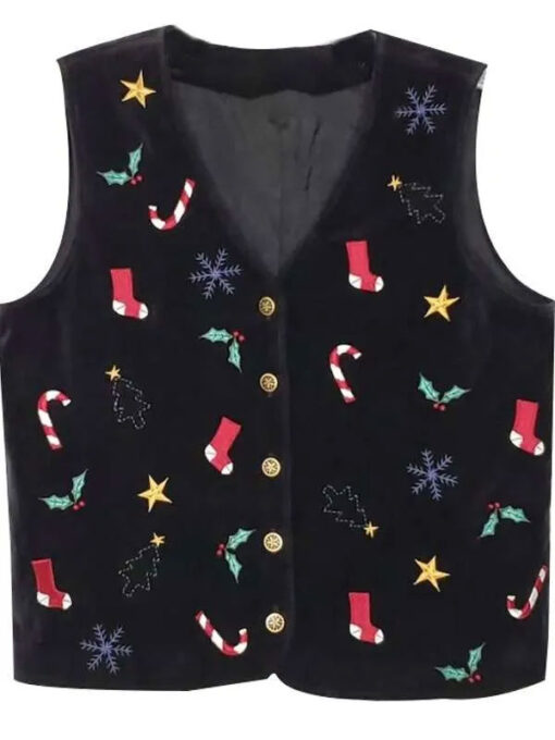 Women Christmas Black Vest