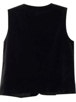 Women Embroidered Christmas Black Velvet Vest