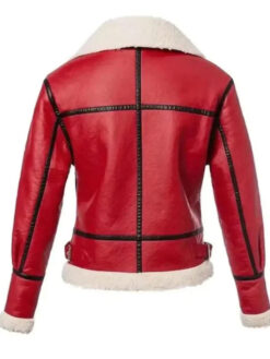 Womens Christmas Shearling Red Leather Jacket