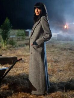 Claudia Winkleman Gray Wool Trench Coat