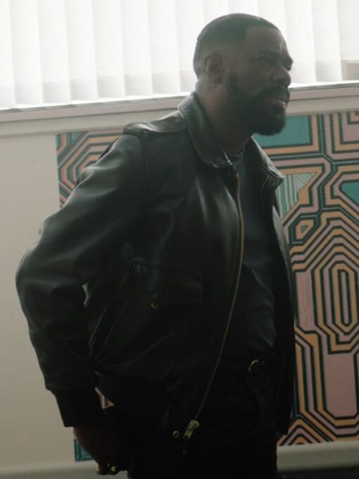 Colman Domingo Black Leather Bomber Jacket