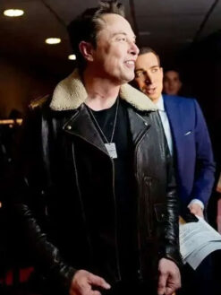 Elon Musk Shearling Black Leather Jacket