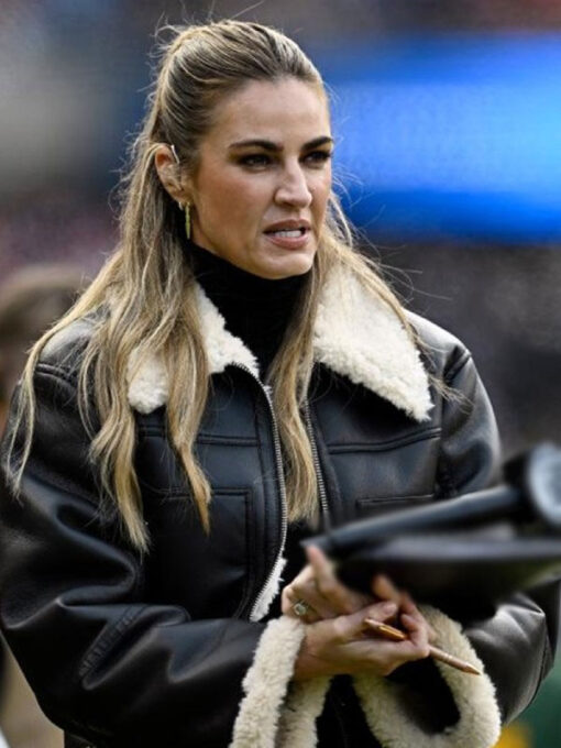 Erin Andrews Shearling Black Leather Jacket