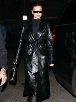 Hailey Black Leather Trench Coat