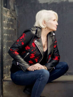 Janine Cody Embroidered Black Leather Biker Jacket