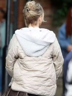 Renee Zellweger Quilted Beige Hooded Jacket