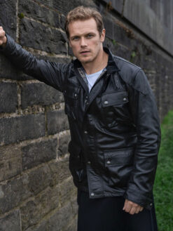 Sam Heughan Black Leather Jacket