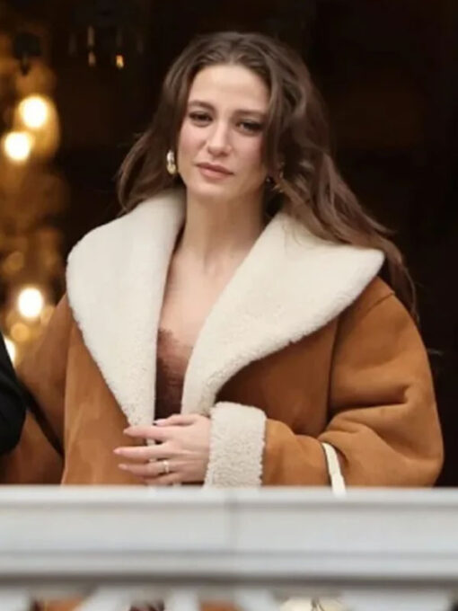 Serenay Sarikaya Shearling Brown Leather Jacket